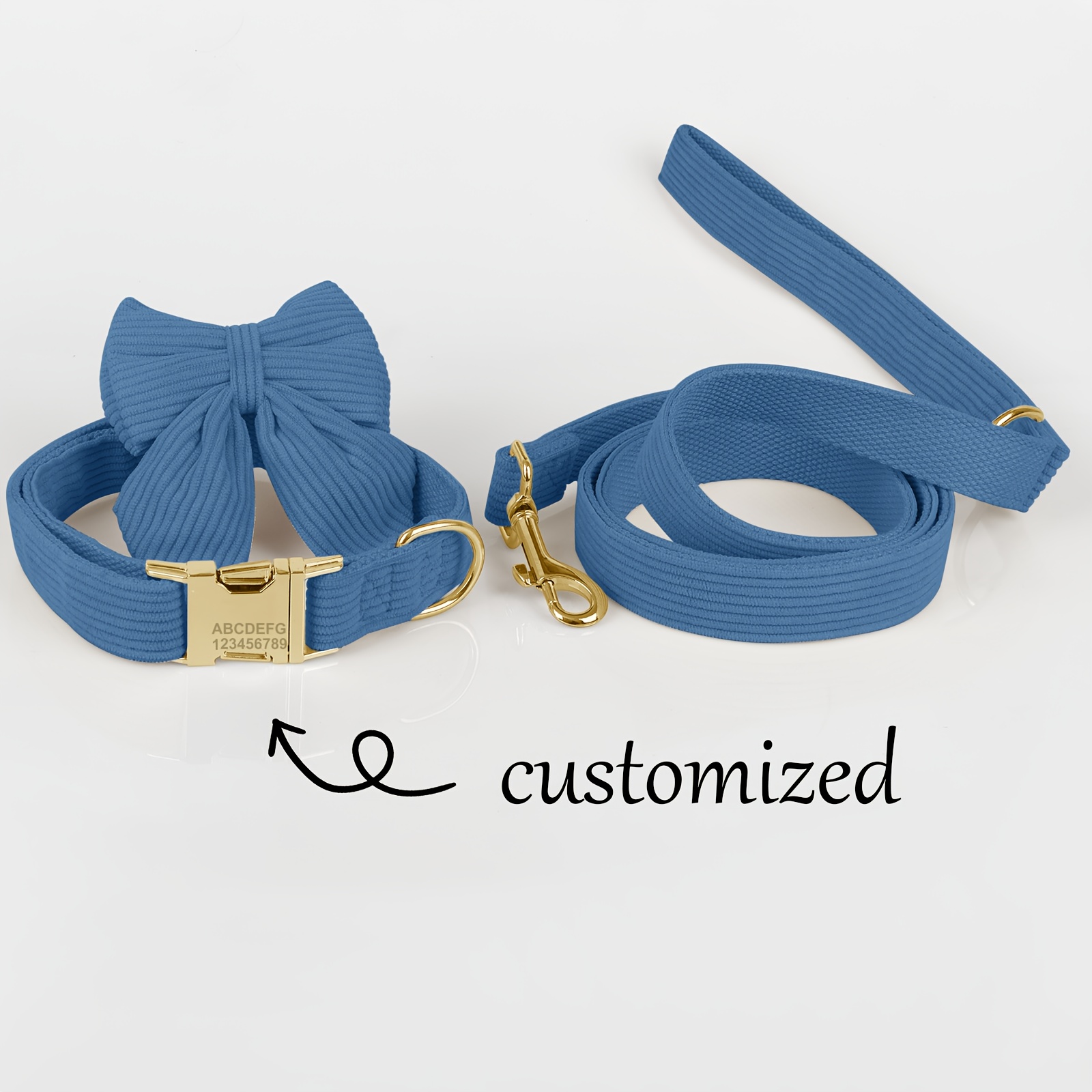 Personalized Velvet Dog Collar and Leash Set, 3pcs
