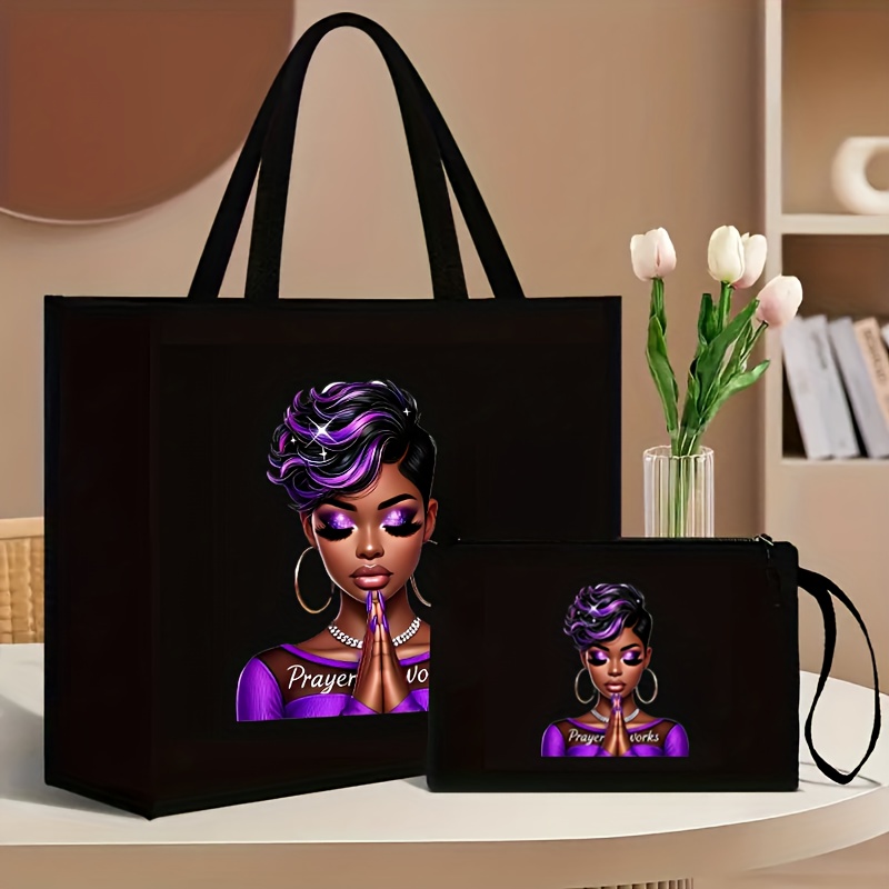 TEMU 2 Simple And Stylish One-shoulder Large Capacity Fashion Handbags For Goddesses, With Shoulder Straps, Magnetic Closure Design, Girl Print, Unisex Fashion Large Capacity Handbags For Women 17595918053648