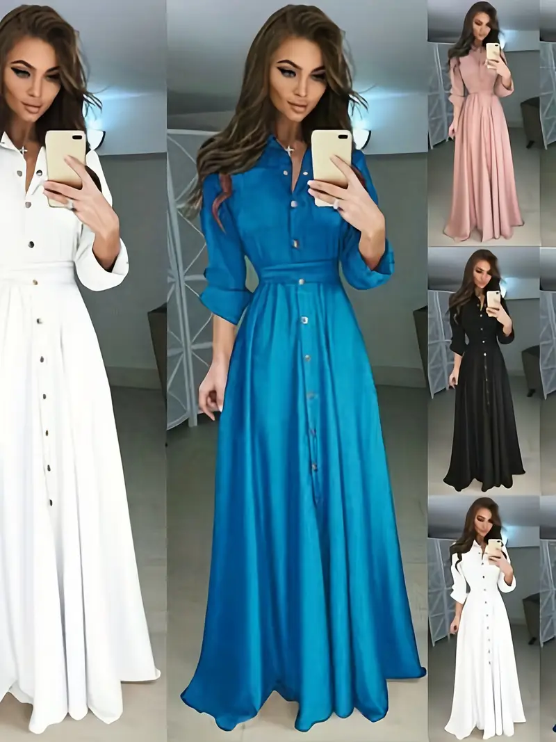 womens elegant long sleeve button shirt dress casual solid - Temu womens elegant long sleeve button shirt dress casual solid - Temu