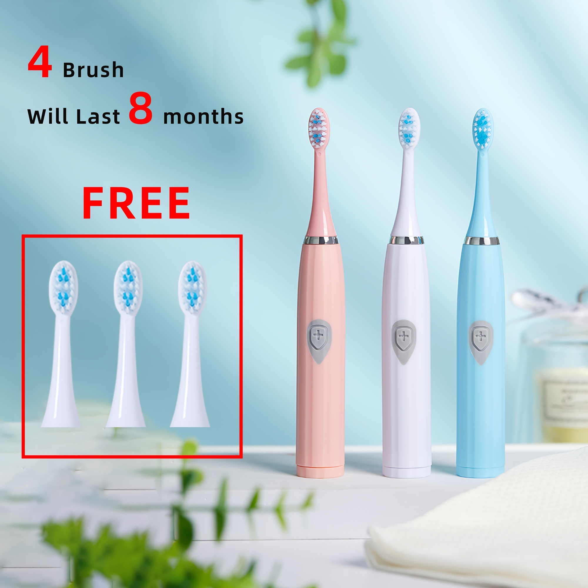 electric toothbrush set with 4 8 brush heads   start for effortless use battery powered travel electric toothbrush no   total length of the handle with brush head 19 4cm   for easy portability