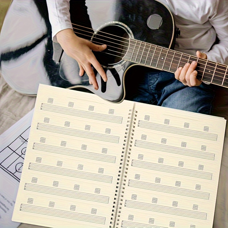 

50-page Guitar Notebook Suitable For Guitar, Ukulele And Bass Music And Practice, With Six-line Staff, Abs Material, Clear Printing, Waterproof Cover