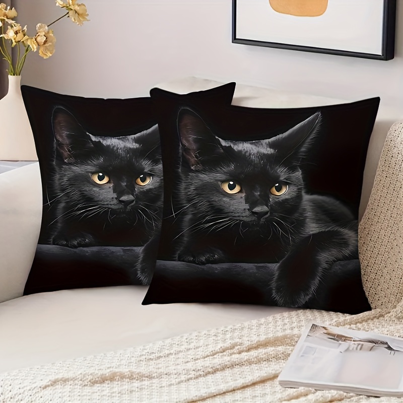 

2pcs, Black Cat Print Short Plush Pillow Case (17.7 "x17.7"), Animal Themed Pillow Case, Home Decor, Room Decor, Bedroom Decor, Architectural Collectible Accessories (excluding Pillow Core)