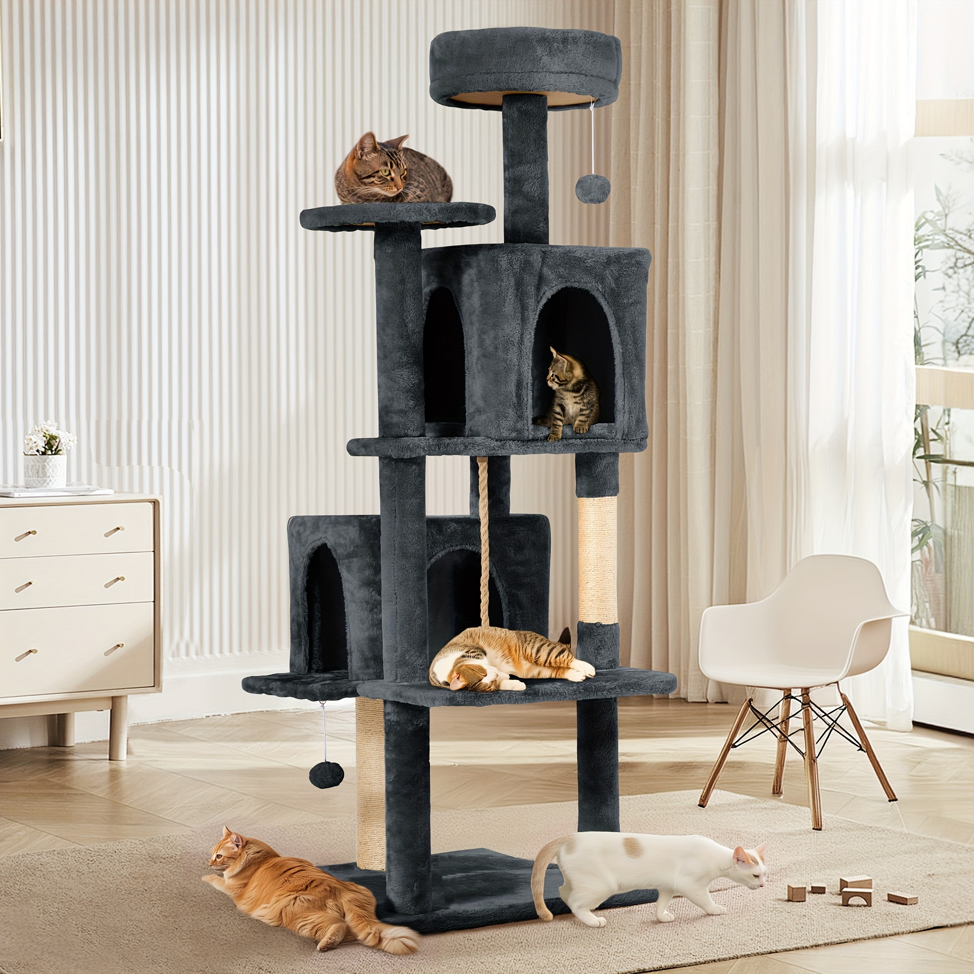 

Tscomon 58.5 In Cat Tree, Multi-level Plush Cat Tree Tower With Cat Sisal Scratching Posts, Plush Cat House, Hanging Ball Toy, And Anti-tipping Belt For Indoor Kittens & Cats - Furniture