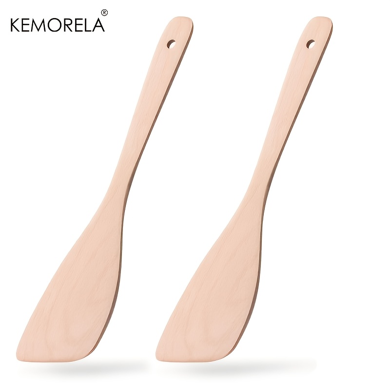 Image of Kemorela 1/2pcs Premium Long-handled Heat-resistant Wooden Spatula, For Cooking, Grilling & Baking – Durable And Easy To Clean, Ideal For Pans & Flat Bottoms, Perfect For Home & Restaurant Use