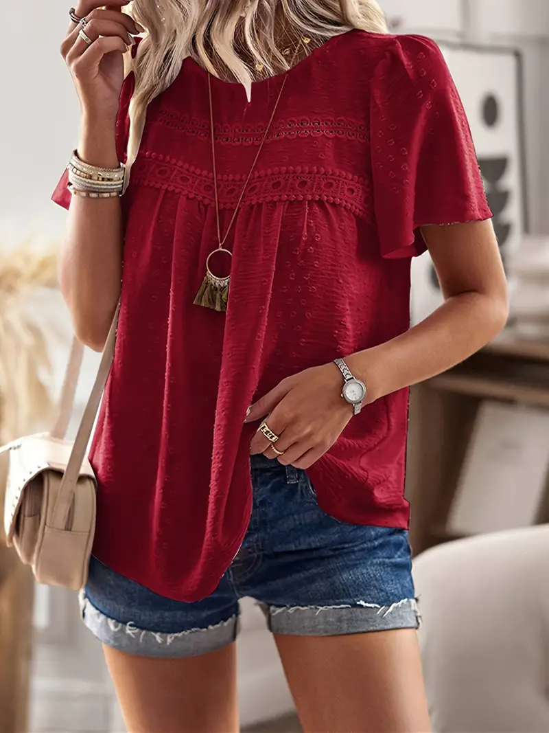 summer womens dot color lace puff sleeve shirt parties and vacations ll169 4