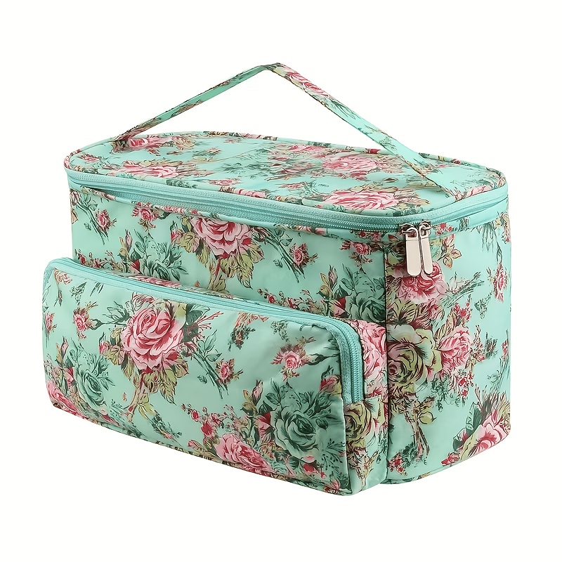 TEMU 1pc Floral Knitting & Crochet Tote - Portable Yarn Storage Organizer With Needle Holder, Sewing Accessory Case, Ideal Gift For Craft Lovers,