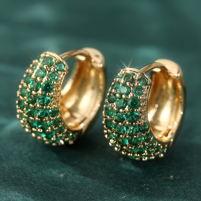 TEMU Pendientes de clip de aro dorados de tendencia europea y americana para mujer, pendientes vintage de circonita verde sintética, joyería para
