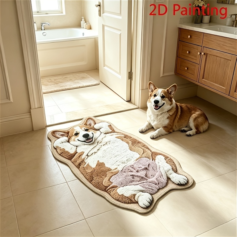 TEMU Velvet 900g 9mm [2dflat] Thin Plush 3d Effect, Non-long Pile, Soft And Cute Lying Corgi Shape Bedroom Living Room Decor Carpet Cute Simulation