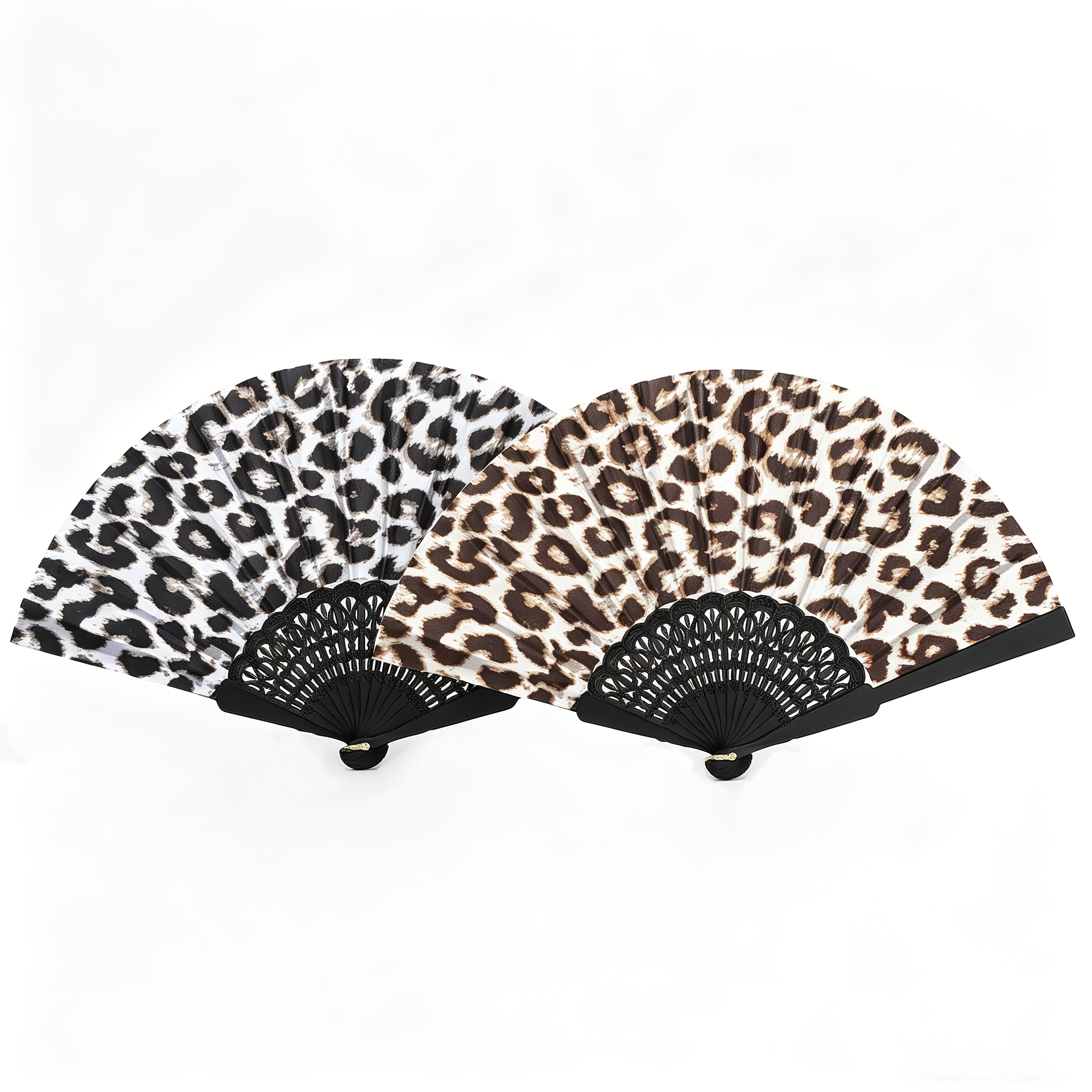 TEMU 2-pack Women's Folding Fans, Dance Fans, Party Fans, Handle Cloth Leopard Print Flat Fans