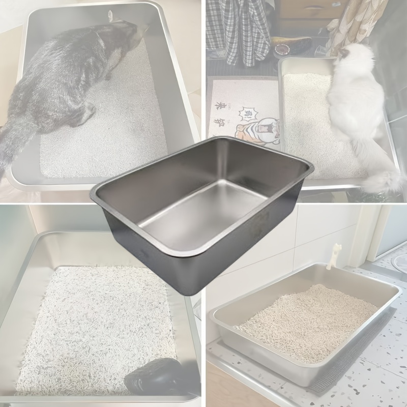 TEMU Large Stainless Steel Litter Box For Cats, Designed To Prevent , Easy To , Semi-enclosed, And With A And Thicker Structure