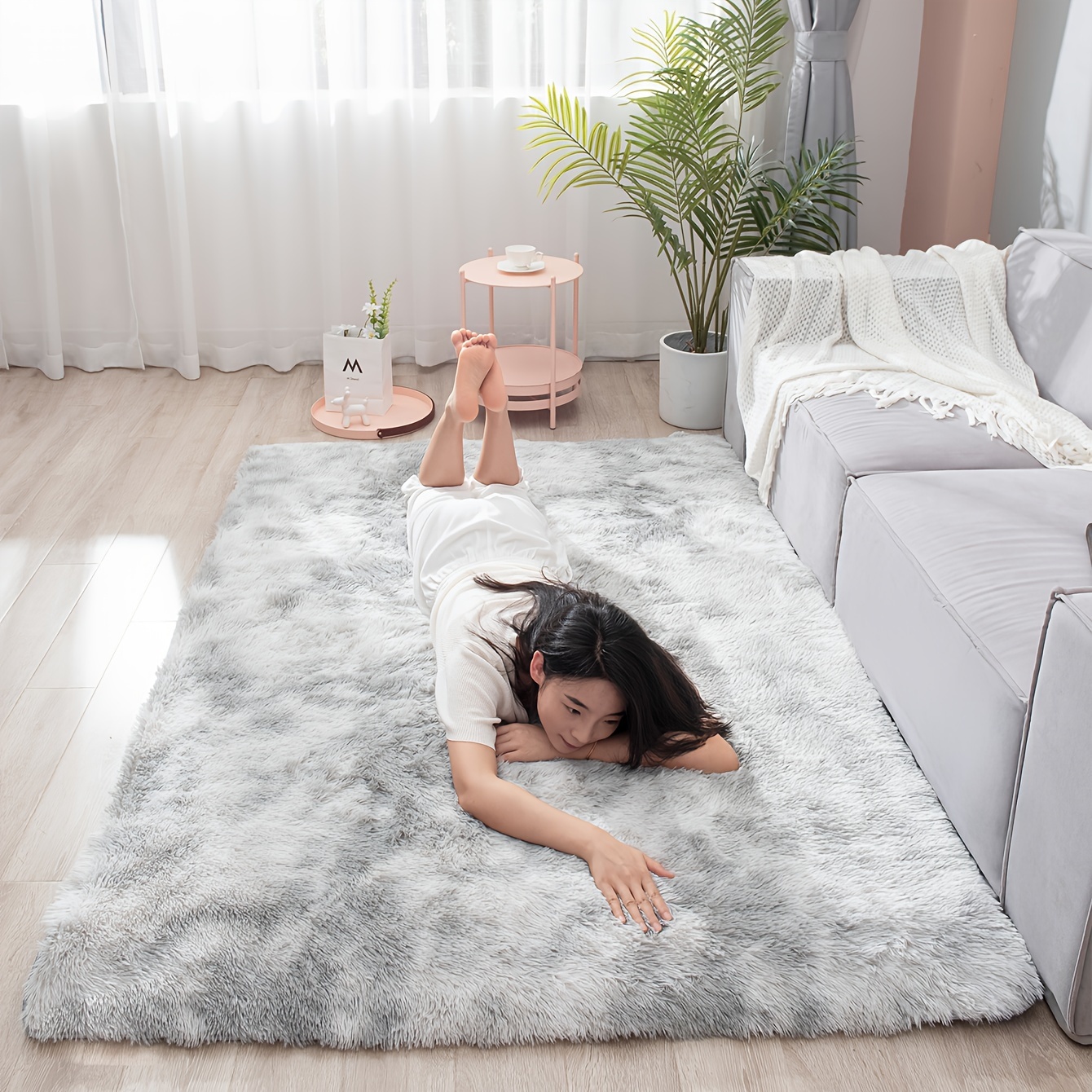 1  fluffy rectangle area rug plush bedroom carpet thick non slip floor mat living room   made polyester fiber low pile washable indoor use details 0