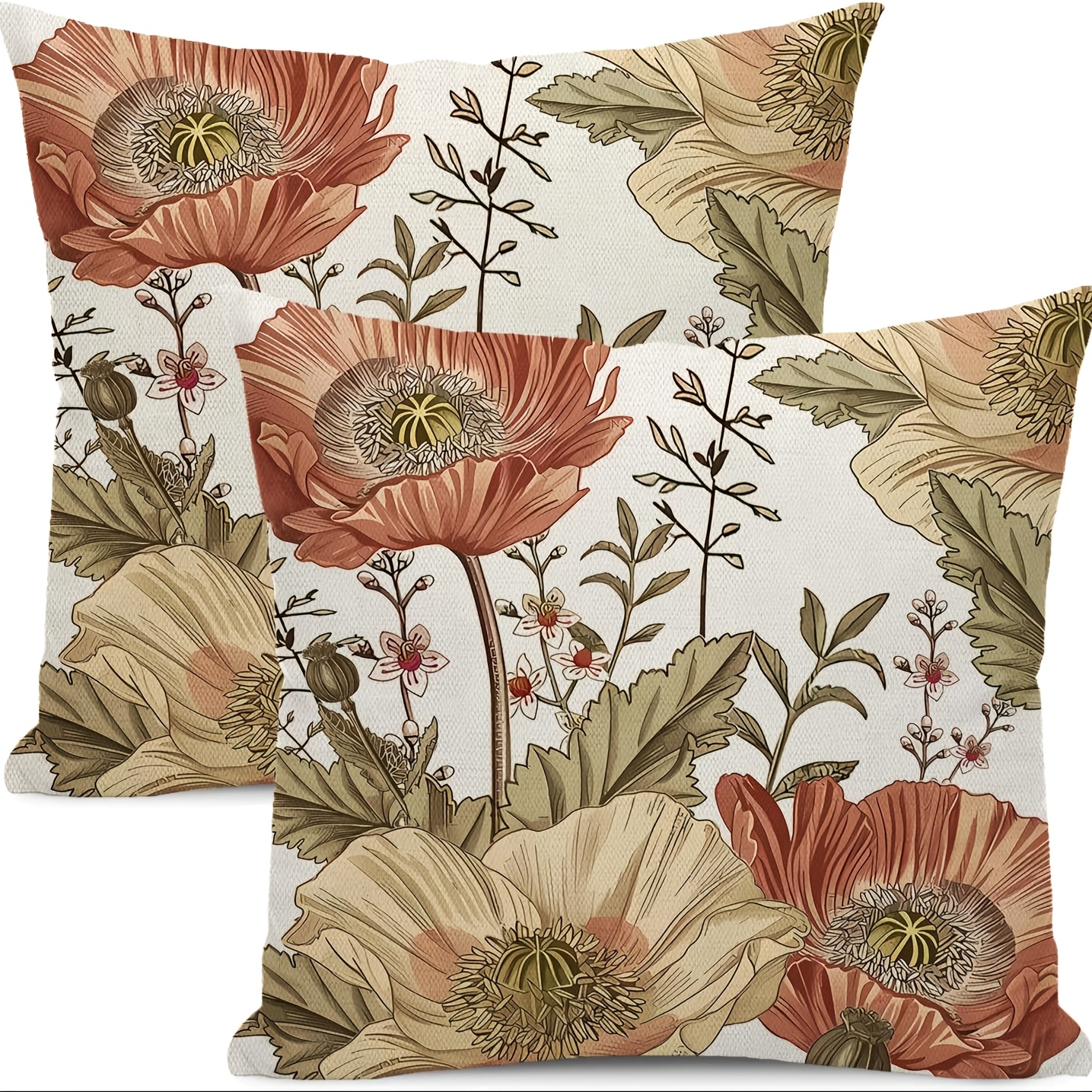 

2pcs, Covers Set Of 2 Rust Floral Pattern Throw Pillow Cover Decoration Outdoor Rustic Flower Pillowcase Farmhouse Linen Cushion Cover For Sofa Couch Only Pillowcases 16x16/18x18/20x20