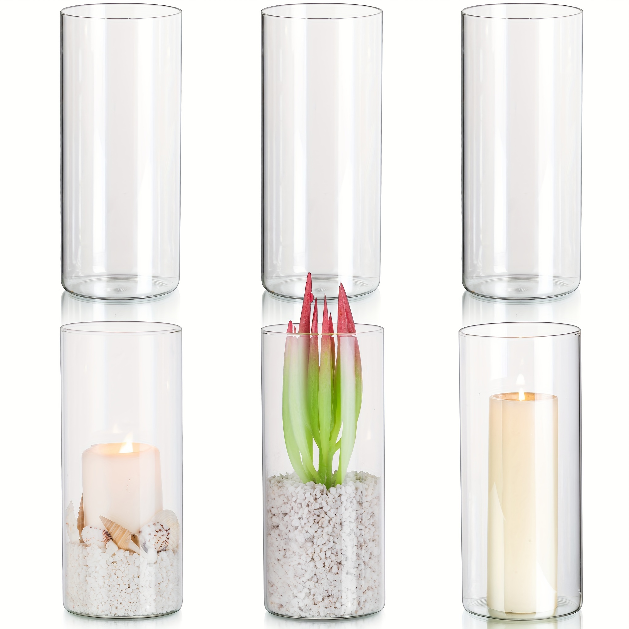 6pcs - 20x8.5cm - Thin Bottom Straight Vase - 1 Set (candlestick)