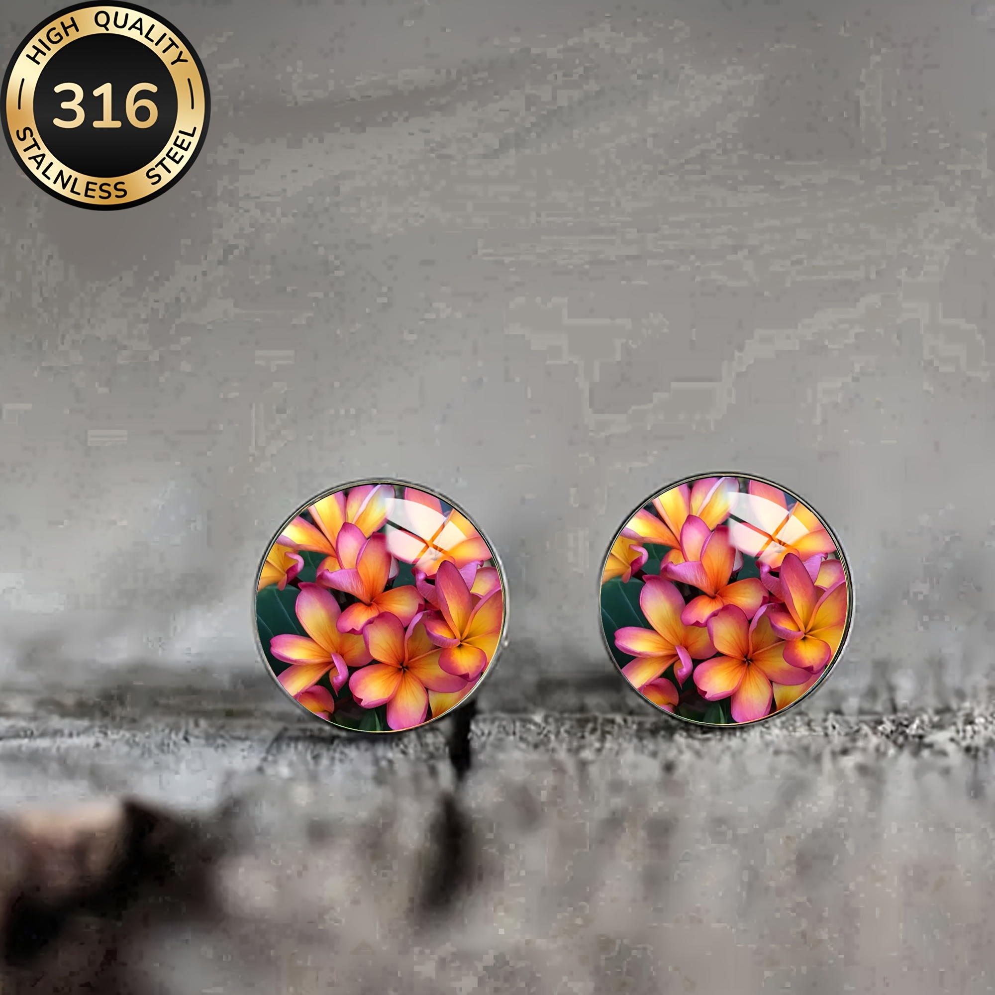 TEMU 1 Pair Of Tropical Plumeria Steel Ear Studs, Hawaiian Daisy Earrings, For Men And Women, Suitable For Beach Parties, Music Festivals, And Daily