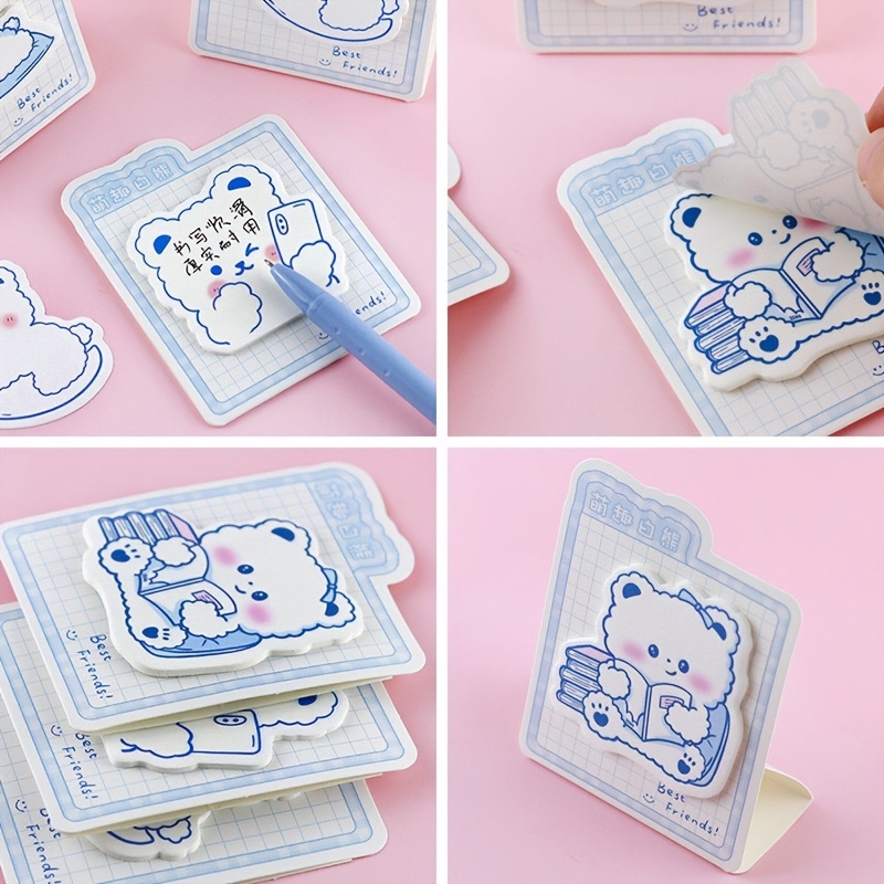 4 Packs of Adorable White Bear Sticky Notes, 100 Sheets Total