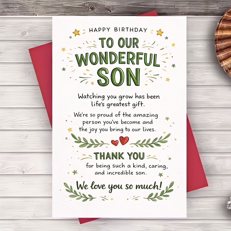 TEMU 1 Envelope And 1 Greeting Cardbirthday Card For Son From Parents Message For Mom And Dad Classic 2d Greeting For Family Celebration Party Gift