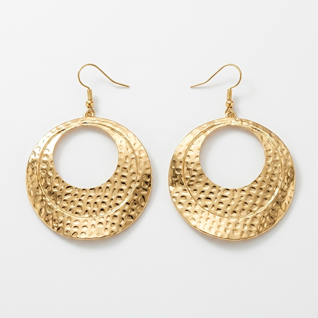 TEMU LXALRY, 1 Par de Pendientes Colgantes de Moda para Mujer, Retro Geométricos Martillados Texturizados Huecos Discos Redondos Irregulares,
