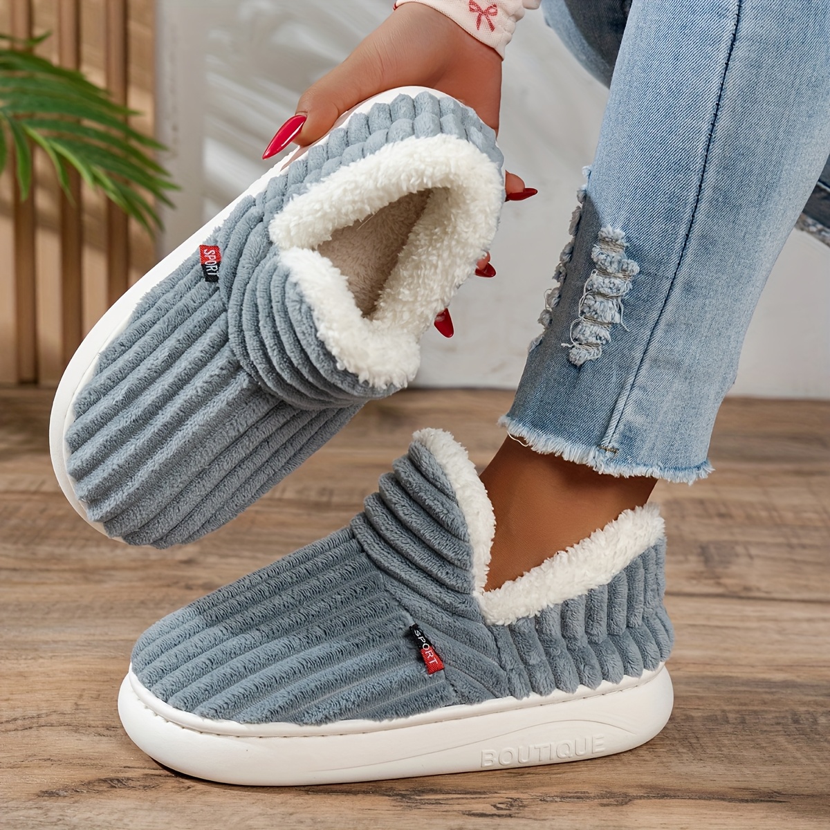 Image of New Cross-border Women's Platform Shoes With Heels, Indoor Winter Plush-lined Thick-soled Warm Trade Shoes, Men's Home Slippers With Heels, Women Shoes