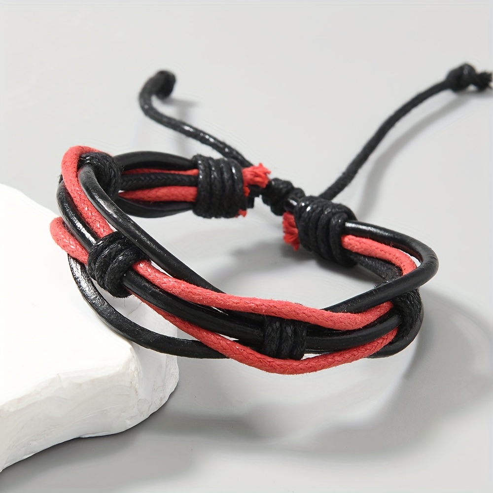 Boho Handwoven Leather Bracelet Adjustable Unisex Colorful Casual Wear Accessory