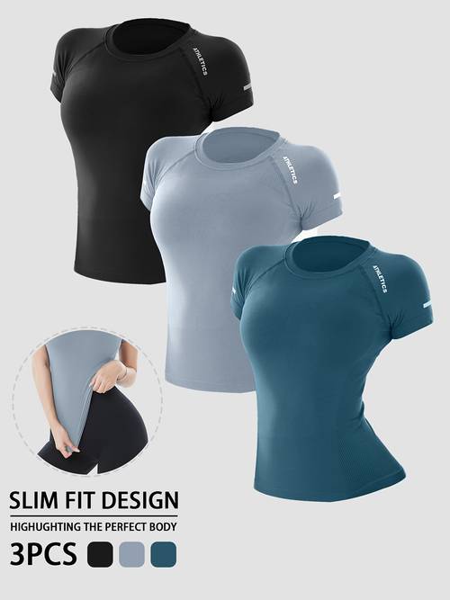 3pcs womens high semi sheer nude color t shirts breathable round neck short sleeve yoga for running pilates casual athletic wear no padding fit
