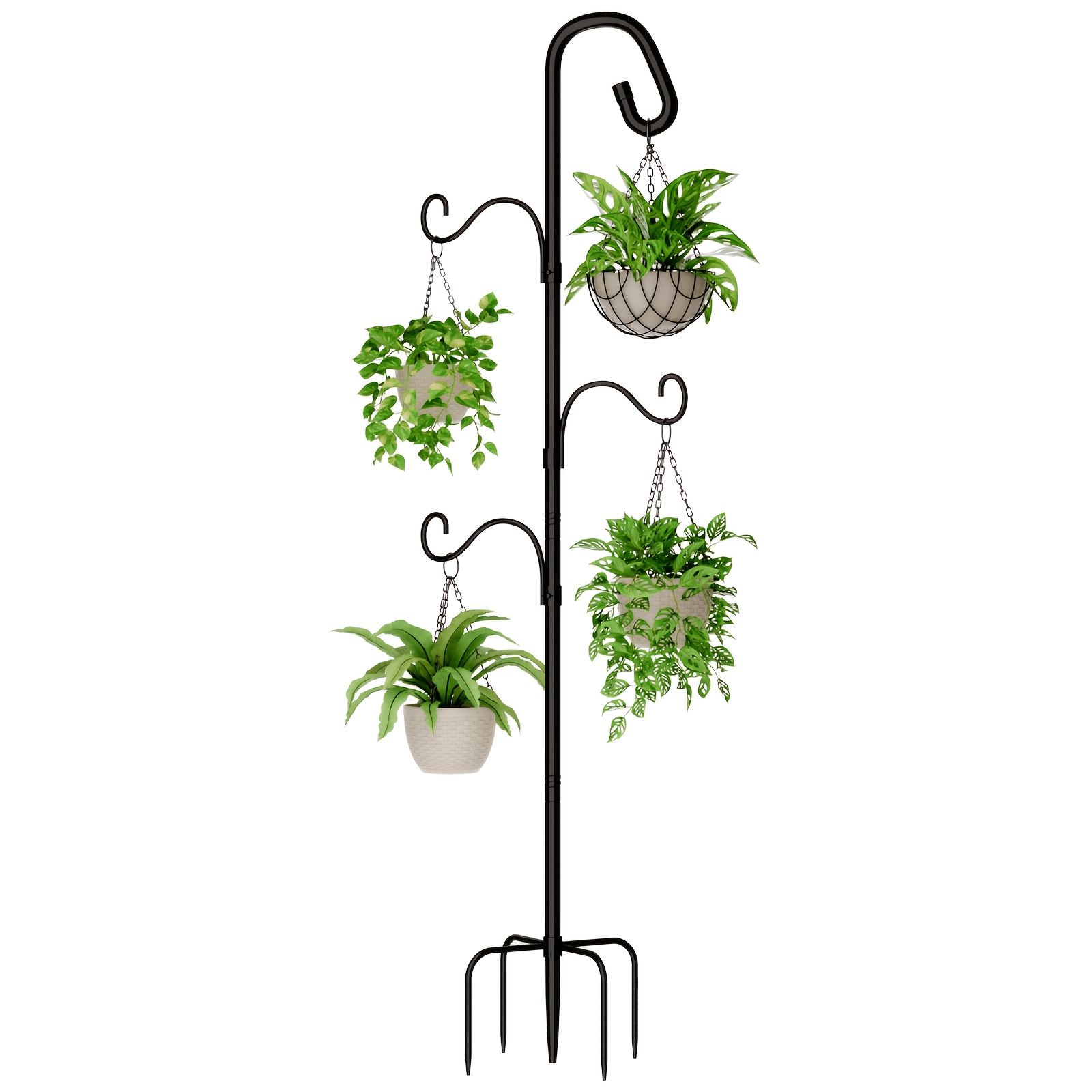 TEMU Adjustable Height Outdoor Garden Hanging Station Pole With 5-prong Heavy Duty Metal Base - 61-inch Garden Hook For Bird Feeders, Lanterns, Plant