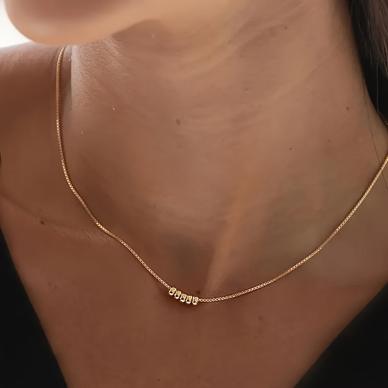 

Elegant 18k Golden Plated Copper Necklace With Simple Five-bead Pendant - Daily Chic Versatile Jewelry For Women, Ideal For Valentine's Day Gift (no Mosaic, All Seasons)