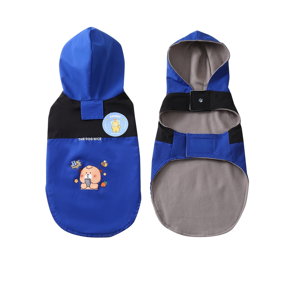 Image of 1set Dog Raincoat With Hood, Windproof Winter Jacket For Dogs, Thick Fleece Lined Adjustable Coat With Metal Buckles, Christmas Gift For Pet Owners