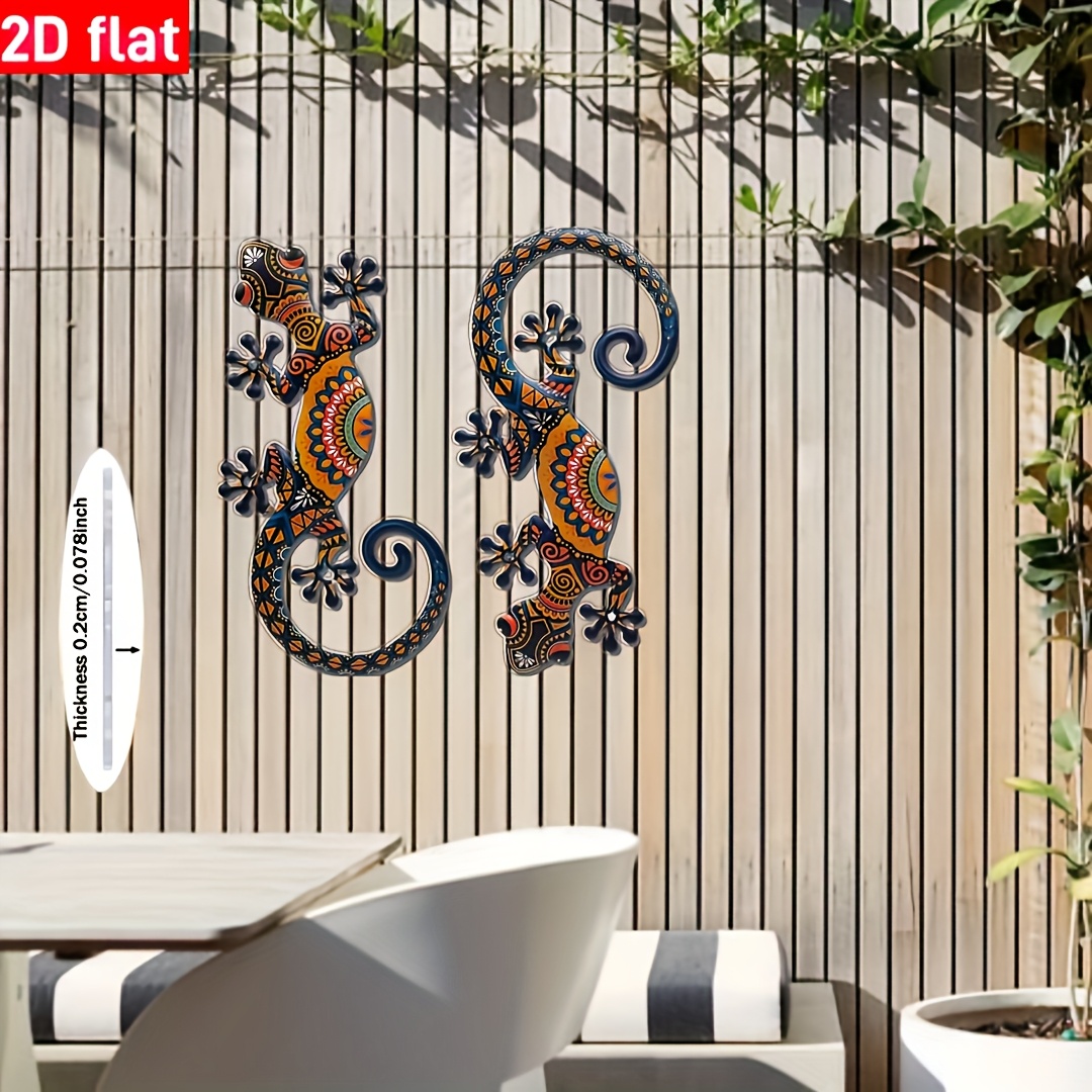 TEMU 2d Flat, 2d Flat Lizard Wall Decoration - Vibrant Orange/black/blue/red/white/teal Reptile Decor, Weatherproof Indoor/outdoor Decoration For