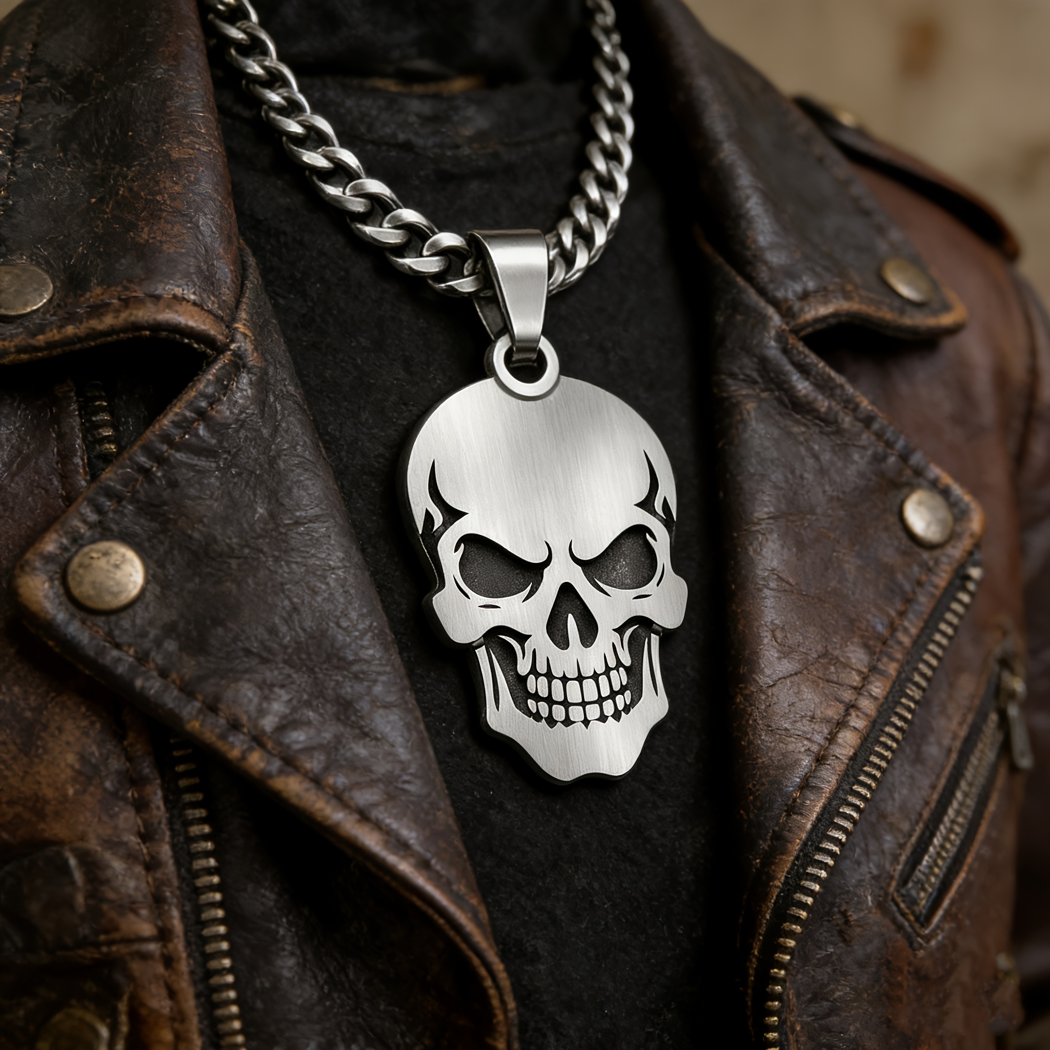 TEMU 316l Stainless Steel Men's Fashion Hip Hop Skull Necklace Party Festival Gift Pendant