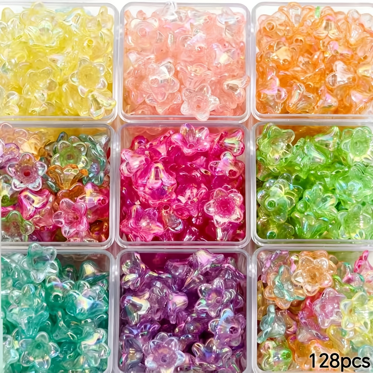 TEMU 128 pièces de perles florales à pétales en acrylique transparent de 12 mm pour arts, artisanat et fournitures de couture > Broderie de perles