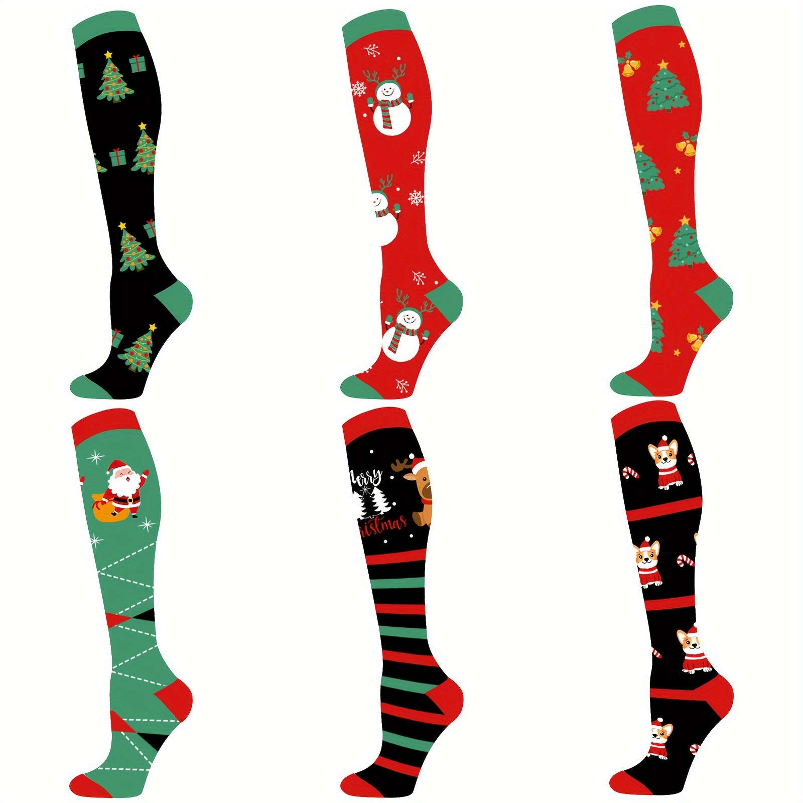 

6 Pairs Funny Christmas Socks Christmas Knee Calf Socks Christmas Gift Couple Socks