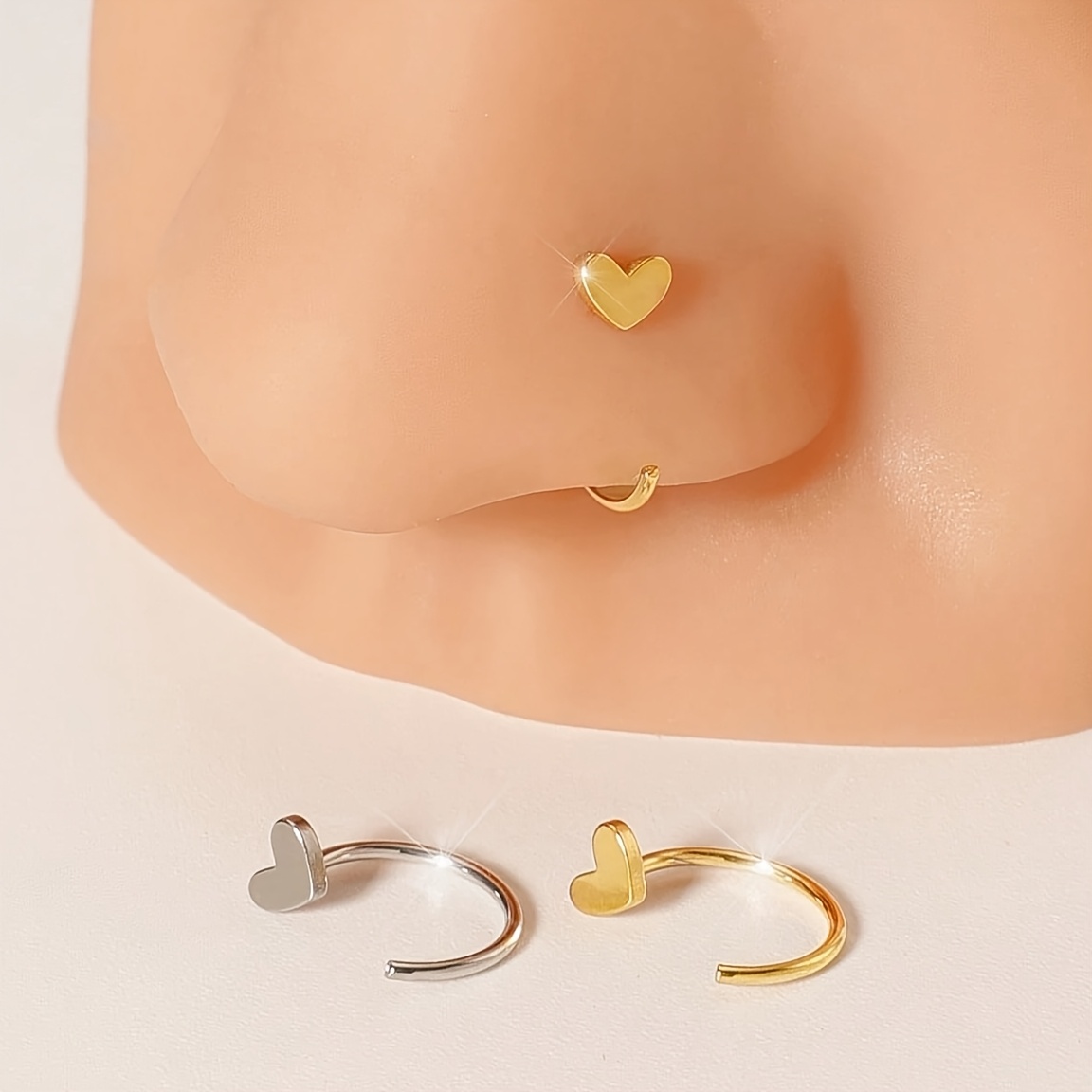 TEMU 1/2 pièces Anneau de Nez de Cœur, Design de Boucle d'Oreille en Cœur de C 20g - Bijou de Nez Hypoallergénique, Petit Accessoire d'Anneau de Nez
