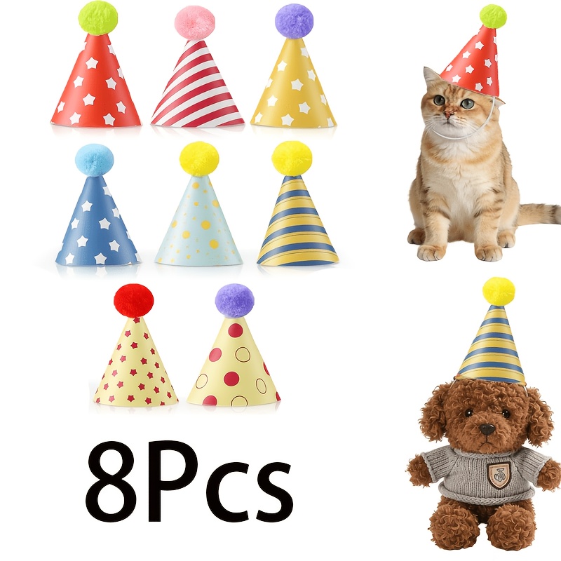 TEMU Party Hats Suitable For Small Dogs, Cats, Rabbits - Adjustable Felt Birthday Hats With & Themed Dress-up For Puppies/kittens, Christmas, Diwali,