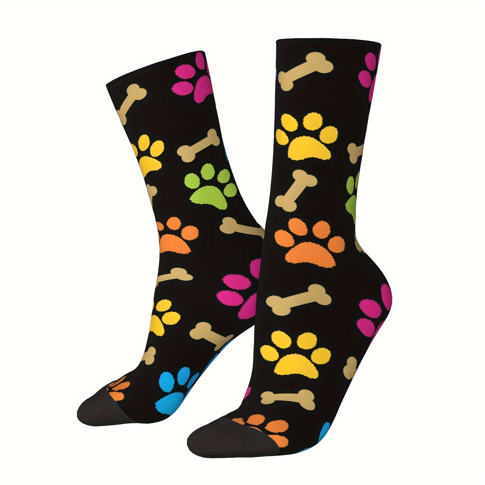 

1 Pair Of Unisex Harajuku Vintage Style Novelty Colorful Dog Paw Pattern Crew Socks, Trendy 3d Digital Printed Men Women Socks, Crazy Funny Socks For Gifts