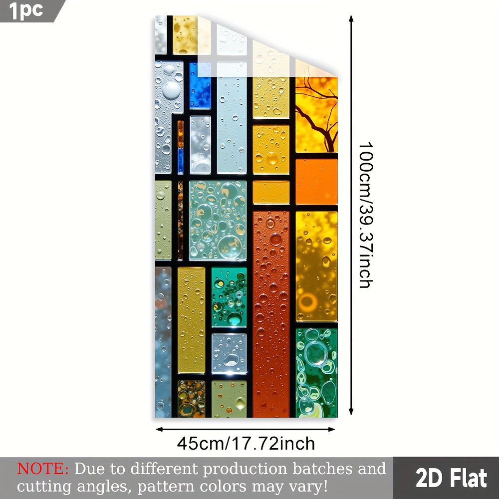 TEMU 2d Flat - 2d Flat - 1 Roll With Colorful Glass Mosaic 2d Window Film. Pvc Static Adsorption , 45x100 Cm. Homeart Decoration Removable Reusable