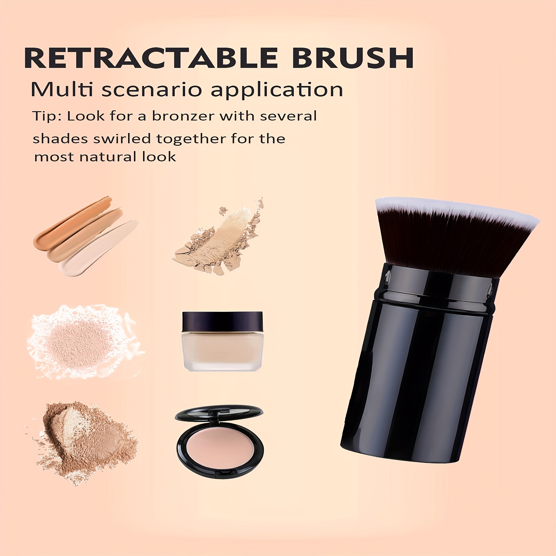 Retractable Kabuki Makeup Brushes Foundation Brush Travel Portable Multifunctional Makeup Brush Face Kabuki Makeup Brush For Liquid, Cream And Flawless Powder Cosmetics