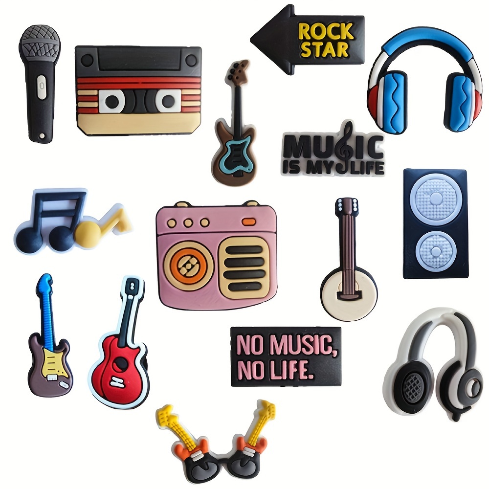 

15pcs Musical Instrument Note Pvc Shoes Charms For Sandals Decoration, Shoes