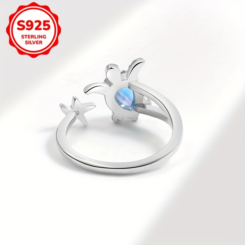 Moonstone Turtle Star Opening Ring S925Silvery 2.5g