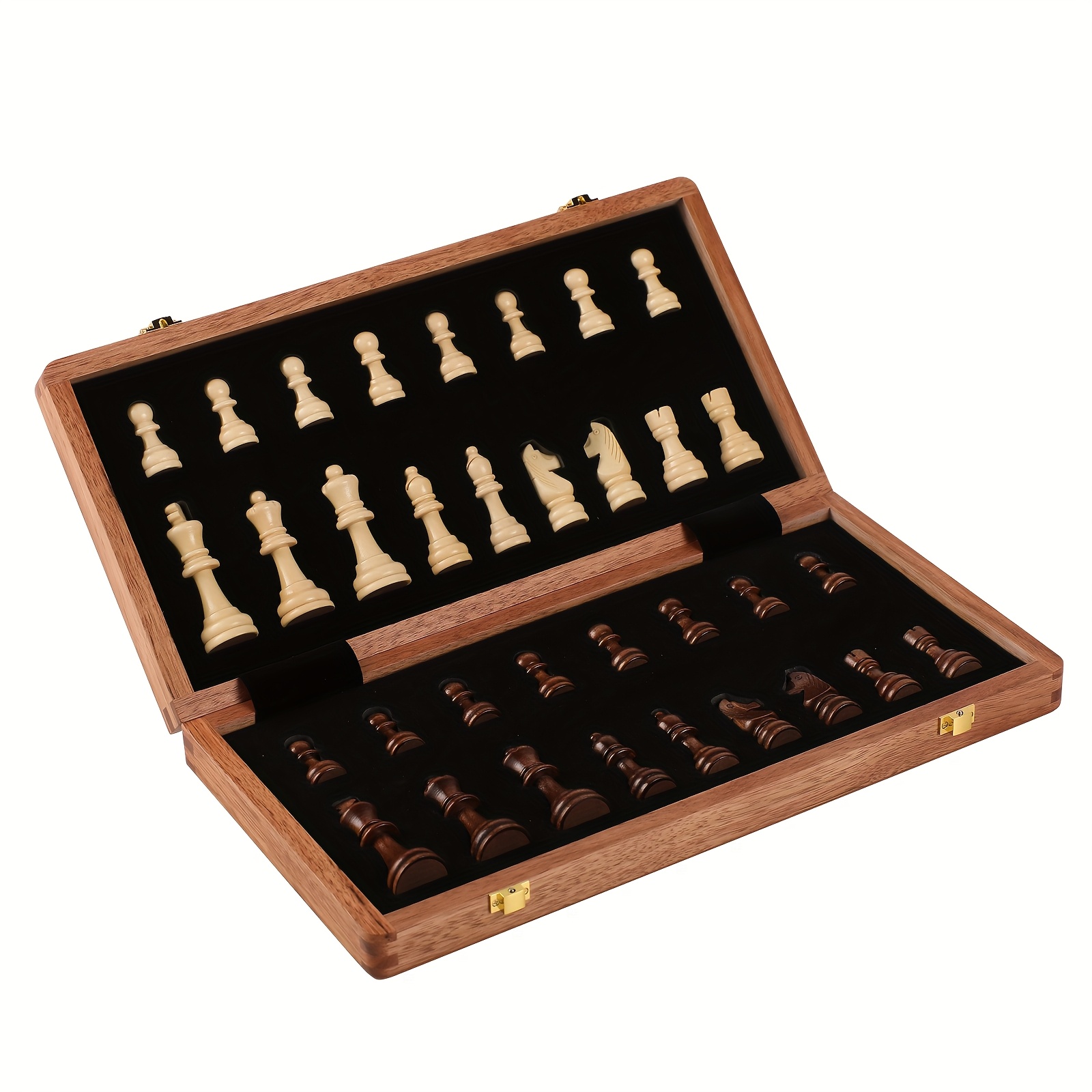 Image of The Walnut Wood Advanced Chess Set With 2 Rear Folding Chessboards, 39*2.5cm/15.35 * 0.98inch. An Ideal Gift For Families For Christmas, Halloween And Thanksgiving