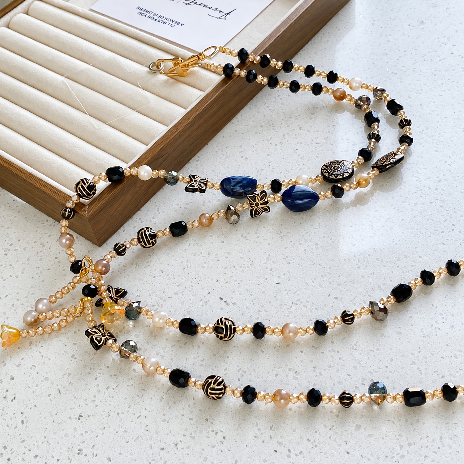 TEMU 2pcs Set (phone Charm And Phone Clip) Vintage Bohemian Beaded Long Crossbody Phone Lanyard, Elegant Anti-loss Crossbody Phone Chain, New A/,