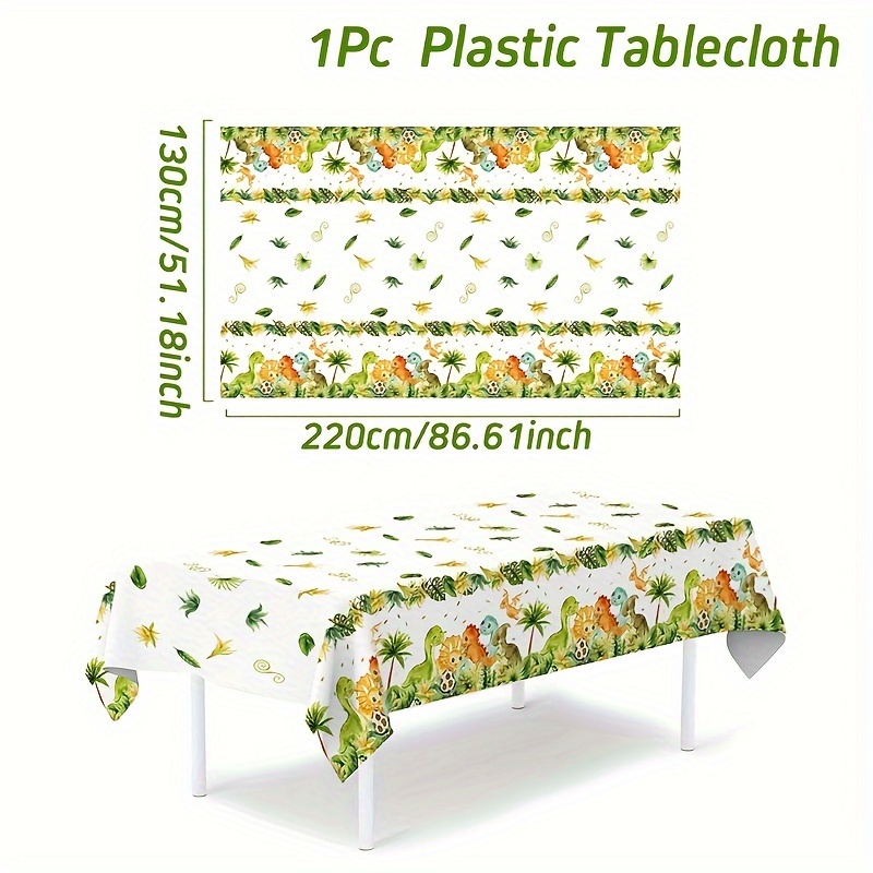 TEMU 1pc,dinosaur Birthday Plastic Disposable Tablecloth,130*220cm,1st Birthday Party Decoration For Home, Forest Table Cover Supplies