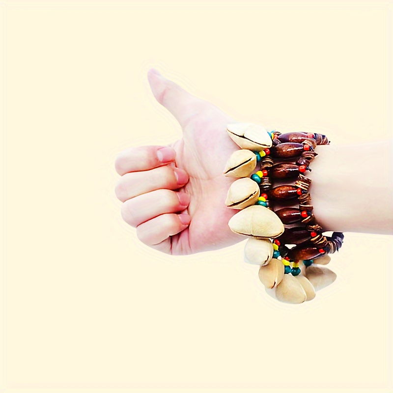 1pc Natural Fruit Shell Handbell - African Drum Strike Wrist Bell with Beaded Strap, Mixed Colors, Solid Shell Construction for Halloween, Thanksgiving, Christmas Decorations & Music Accompaniment, Handbell For Music, Festive Accessory
