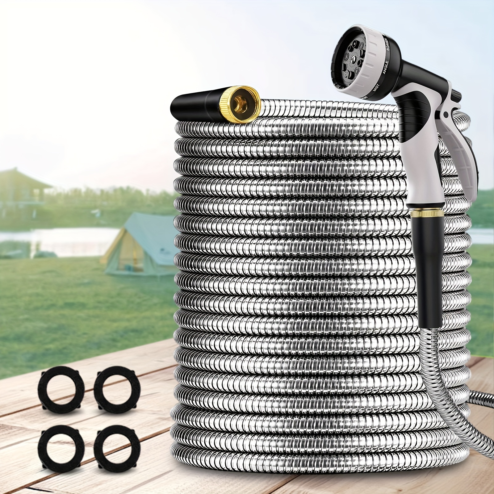 

Garden Hose Ft, Garden Hose, Water Hose, Car Wash Hose, Metal Stainless Steel Water Hose With 10 Nozzles, No , Flexible Hose, Lightweight, , Hose For Watering Plants, Outdoor, Car And Pet Washing