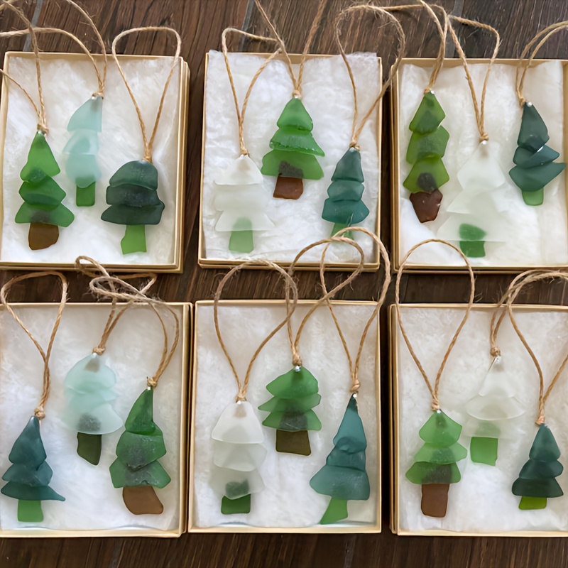 TEMU 3pcs Set Of Sea Glass Christmas Tree Ornaments, Diy Christmas Hanging Decorations, Bohemian Retro Rustic Style For Outdoor Gardens, Handmade Diy