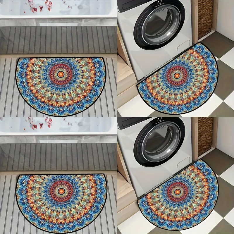 

Half-circle Mandala Door Mat: Vibrant, Soft, And Grippy Bathroom Rug For Home, Kitchen, Or Patio - Perfect For Christmas Decor