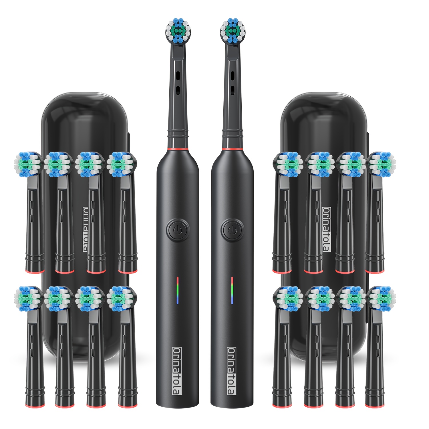 2-Pack USB-C Oplaadbare Elektrische Tandenborstel Reisetui en 16 Vervangbare Tandenborstelkoppen IPX7