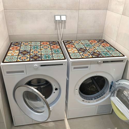 vibrant retro colored tile washing machine cover durable diatomite material 23 62 inches x 19 69 inches colorful floral pattern suitable for kitchen or laundry room decoration