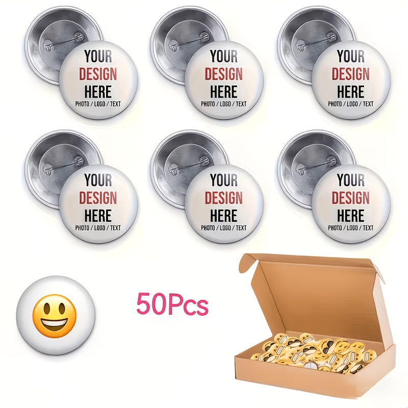 TEMU 50pcs Customizable Metal Badges And Buttons, Personalized Design, Add Photos, Logos, Text, Suitable Events, Brand , Handicrafts, Durable Sew-on