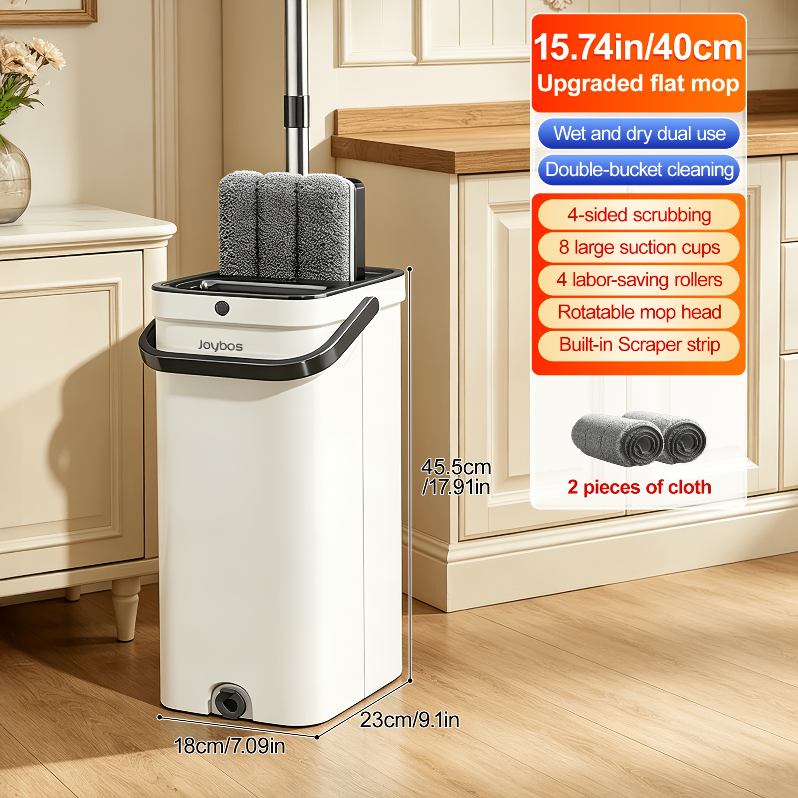 TEMU Mop Bucket Set, Flat Mop, Mop With Wringer, Separates Clean Water From , Washable Microfiber Mops Pads, Household Product, Suitable For Cleaning