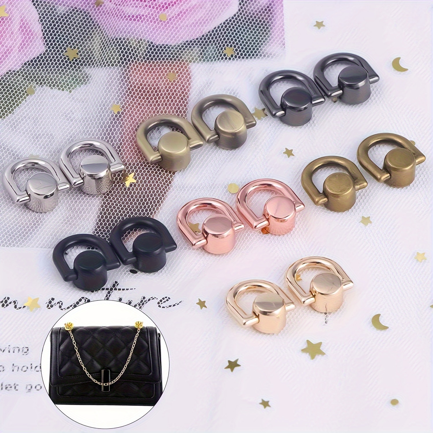 

4pcs Zinc Alloy D-ring Rivets For Faux Leather Bags - Snap Hooks With Screw Buttons For Purses, Wallets & Accessories